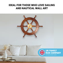Load image into Gallery viewer, Traditional ship's 6 spoke wooden wheel with brass centre section