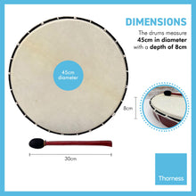Load image into Gallery viewer, Large 45cm diameter Shamanic Sami hand drum with wooden beater | frame drum | medicine | Viking / Pagan Hand Drum | wooden frame | rope weaved handles at the rear | deep resonant tone