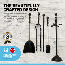 Load image into Gallery viewer, Metal black turn handled 5-piece fireside companion set