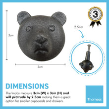 Load image into Gallery viewer, CAST IRON BEAR FACE DRAWER KNOB for Kitchen cupboards | Cast Iron Antique style finish | Vintage charm meets modern functionality | 3cm wide x 2cm depth

