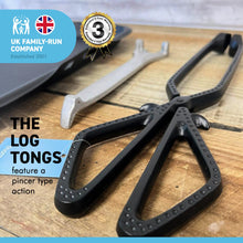 Load image into Gallery viewer, Traditional ash pan 33cm wide (13") with handle and heavyweight cast iron tongs | Ideal for Standard Sized fire grates | ash pan for open fires | ash pan for log burners| fire ash pan