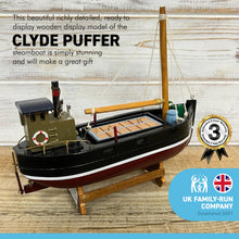 Load image into Gallery viewer, Detailed wooden ASSEMBLED DISPLAY MODEL CLYDE PUFFER |Ready for display | height 19cm width 21cm