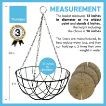 Load image into Gallery viewer, Metal 12 Inch diameter green Hanging Basket with 3 jute liners