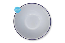 Load image into Gallery viewer, White Enamel Blue Rim Pudding Bowl Oven Tin Dish 20CM
