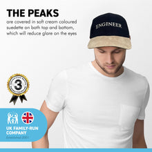 Load image into Gallery viewer, Adjustable size ENGINEER BLACK BASEBALL CAP | yachting cap | sailors cap | 100% cotton twill material | low profile front contrast peak | six panel hat