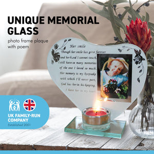 Her Smile glass memorial candle holder and photo frame | thinking of you gifts