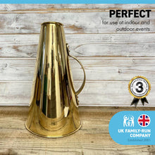 Load image into Gallery viewer, Gleaming BRASS Old Fashioned Director LARGE METAL MEGAPHONE Loud Hailer | Movie Prop | Film Prop |TV Prop |Fancy Dress | Mega phone | Megaphone speaker | Voice amplifier | Film prop replica