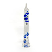 Load image into Gallery viewer, 30cm tall Free standing galileo thermometer with blue coloured baubles