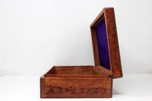 Load image into Gallery viewer, Large Carved Pattern Wood Treasure Chest Trinket Box Brass Inlay
