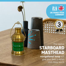 Load image into Gallery viewer, Masthead Starboard Navigation Lamp Paperweight | Solid polished brass | 9cm high | Nautical gifts for desk | Paperweight