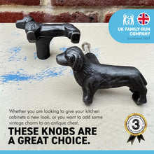 Load image into Gallery viewer, Pack of 2 CAST IRON ADORABLE DOG DRAWER KNOBS for Kitchen cupboards | Cast Iron Antique style finish | Vintage charm meets modern functionality | 6.5cm wide x 2cm depth