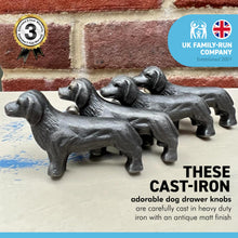Load image into Gallery viewer, Pack of 4 CAST IRON ADORABLE DOG DRAWER KNOBS for Kitchen cupboards | Cast Iron Antique style finish | Vintage charm meets modern functionality | 6.5cm wide x 2cm depth