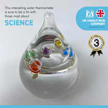 Load image into Gallery viewer, TEAR DROP shaped GALILEO THERMOMETER with five floating globes
