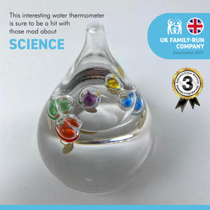 TEAR DROP shaped GALILEO THERMOMETER with five floating globes
