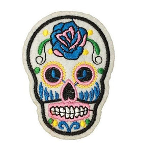 Pale Blue Sugar Skull Sew on Iron on Patch Badge