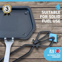 Load image into Gallery viewer, Traditional ash pan 33cm wide (13") with handle and heavyweight cast iron tongs | Ideal for Standard Sized fire grates | ash pan for open fires | ash pan for log burners| fire ash pan