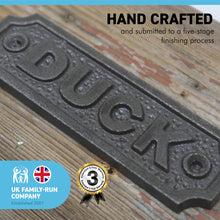 Load image into Gallery viewer, Cast Iron Antique Style DUCK PLAQUE SIGN | 10cm (L) x 3cm (H) | CAST IRON LOW BEAM DUCK SIGN