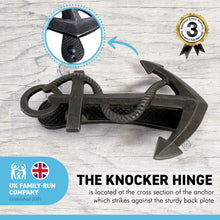 Load image into Gallery viewer, CAST IRON ANCHOR DOOR KNOCKER with antique finish | Nautical Knocker | Handmade front door knocker | Hand door knocker | seaside door knocker | loud door knocker | Antique style | 15cm x 11cm