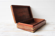 Load image into Gallery viewer, Flower Pattern Wooden Brass Elephants Treasure Chest Trinket Box