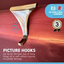 Load image into Gallery viewer, POLISHED BRASS PICTURE RAIL HOOK 2 Inches / 50mm | Victorian Fittings | Victorian House | Picture Hook | Dado picture rail | picture rail hangers | picture hook no nails |