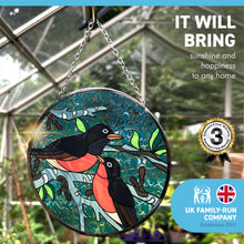 Load image into Gallery viewer, Robin Redstart Glass sun catcher | 150mm diameter with chain for hanging | colour catcher | window decoration | perfect for conservatory