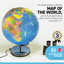 Load image into Gallery viewer, 30cm diameter colour illuminated globe with sturdy metal base | Interactive study globe | illuminated globes of earth | 30cm (w) x 40cm (h) | Illuminated globe for Children and Adults.