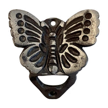 Load image into Gallery viewer, Cast Iron Butterfly wall mounted bottle opener | Rustic Vintage design | Measures approximately 8cm (L) x 7.5cm (W)
