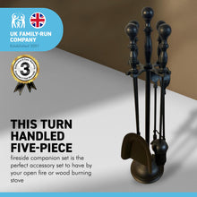 Load image into Gallery viewer, Metal black turn handled 5-piece fireside companion set