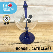 Load image into Gallery viewer, 16cm high Solar Radiometer | 4 Blades rotating glass windmill Crookes solar radiometer |Measures Radiant Flux of Electromagnetic Radiation | desk ornament | weather station | light mill