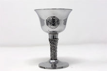 Load image into Gallery viewer, Silver coloured gothic goblet chalice with magic pentagram symbol perfect for use as a home altar piece / wiccan / wicca / meditation / gothic