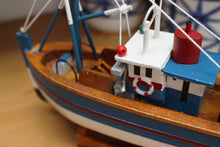 Load image into Gallery viewer, Wooden model Navy and White Hull fishing boat with realistic fishing finishing touches Ornament