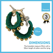 Load image into Gallery viewer, Pair of Classical Indian Ghungroos | Ankle bracelets | Green padded strap | Bhangra Kathak Dances | Anklets | Wedding Favours | Bollywood anklet | Ankle Foot Bracelet | Musical accessory