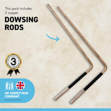 Load image into Gallery viewer, COPPER DOWSING DIVING RODS with Handles and INSTRUCTIONS for use | Spiritual Rods | Ghost Hunting Rods | Water Hunting Rods