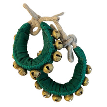 Load image into Gallery viewer, Pair of Classical Indian Ghungroos | Ankle bracelets | Green padded strap | Bhangra Kathak Dances | Anklets | Wedding Favours | Bollywood anklet | Ankle Foot Bracelet | Musical accessory