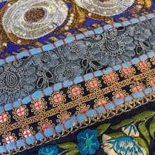 Load image into Gallery viewer, Classic Brocade, Diagonal Patchwork, Embroidered, Indian Footstool - Blue.