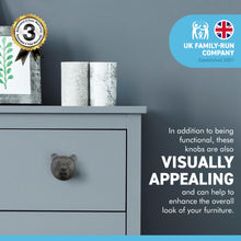 Load image into Gallery viewer, CAST IRON BEAR FACE DRAWER KNOB for Kitchen cupboards | Cast Iron Antique style finish | Vintage charm meets modern functionality | 3cm wide x 2cm depth