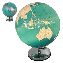 Load image into Gallery viewer, 30cm diameter Turquoise Oceans illuminated globe with sturdy metal base | Interactive study globe | illuminated globes of earth | 30cm (w) x 40cm (h) | Illuminated globe for Children and Adults.