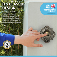 Load image into Gallery viewer, Cast iron traditional Quatrefoil shape Doorbell Push Button |10cm x 10cm | Brass push button with cast iron surround | Vintage style door bell push