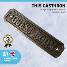 Load image into Gallery viewer, Cast Iron Antique Style GUEST ROOM PLAQUE SIGN |sitting room | drawing room | home décor | door sign | Guest House | Kitchen | Farmhouse | Pub | old style Period Plaque |14cm x 3.5cm