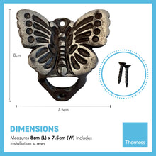 Load image into Gallery viewer, Cast Iron Butterfly wall mounted bottle opener | Rustic Vintage design | Measures approximately 8cm (L) x 7.5cm (W)