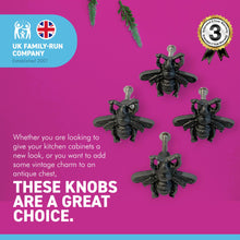 Load image into Gallery viewer, Pack of 4 CAST IRON CUTE FLYING BUG INSECT SHAPED DRAWER KNOBS for Kitchen cupboards | Cast Iron Antique style finish | Vintage charm meets modern functionality | 4.5cm wide x 2cm depth