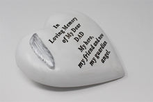 Load image into Gallery viewer, Heart Shaped Free Standing Dad Memorial Verse Feather