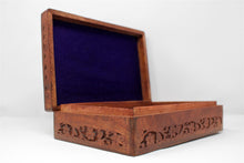 Load image into Gallery viewer, Large Carved Pattern Wood Treasure Chest Trinket Box Brass Inlay