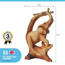Load image into Gallery viewer, Wood effect resin Stately ELEPHANT UNDER TREE ORNAMENT