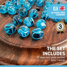 Load image into Gallery viewer, 22cm solitaire with aqua swirl glass marbles
