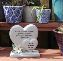 Load image into Gallery viewer, Nan resin memorial ornament graveside tribute plaque double heart flower verse poem
