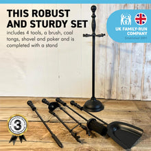 Load image into Gallery viewer, Metal black turn handled 5-piece fireside companion set