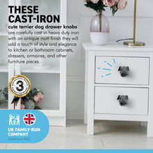 Load image into Gallery viewer, Pack of 2 CAST IRON CUTE TERRIER DOG DRAWER KNOBS for Kitchen cupboards | Cast Iron Antique style finish | Vintage charm meets modern functionality | 3.5cm wide x 2cm depth