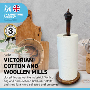 Wooden Recycled Bobbin and Distaff KITCHEN ROLL HOLDER |  Upcycled from Genuine Bobbins  and distaff