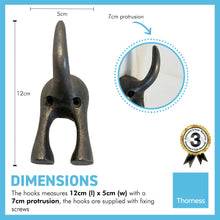 Load image into Gallery viewer, CAST IRON WALL MOUNTED DOG TAIL COAT HOOK | Coat Hook | Dog Lead Hook | Dogs bottom wall coat hook | key hanger | great for use in the hallway or bathroom | 12cm (L) x 5cm (W)
